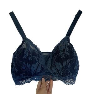 Hips & Curves teal blue padded‎ bra adjustable women's size 38DD lace overlay